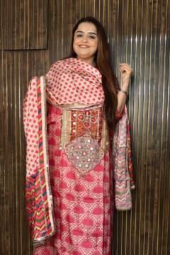 Designer Muslin Suits with polka dupatta