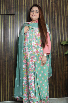 Floral Pastel Green Cotton Salwar Kameez Set