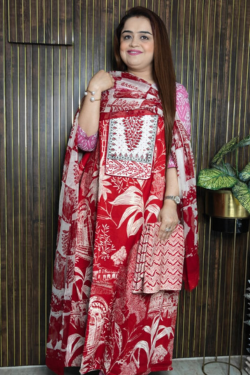 Pure cotton suits with chiffon printed dupatta and printed bottom