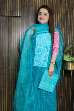 South Cotton Suit Set with  Highlighted Neckline