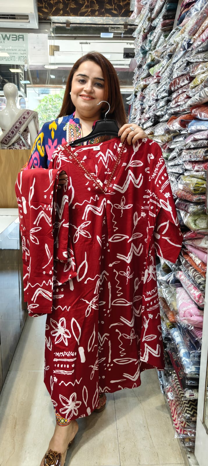 Bold Red Cotton Kurti 2 piece set
