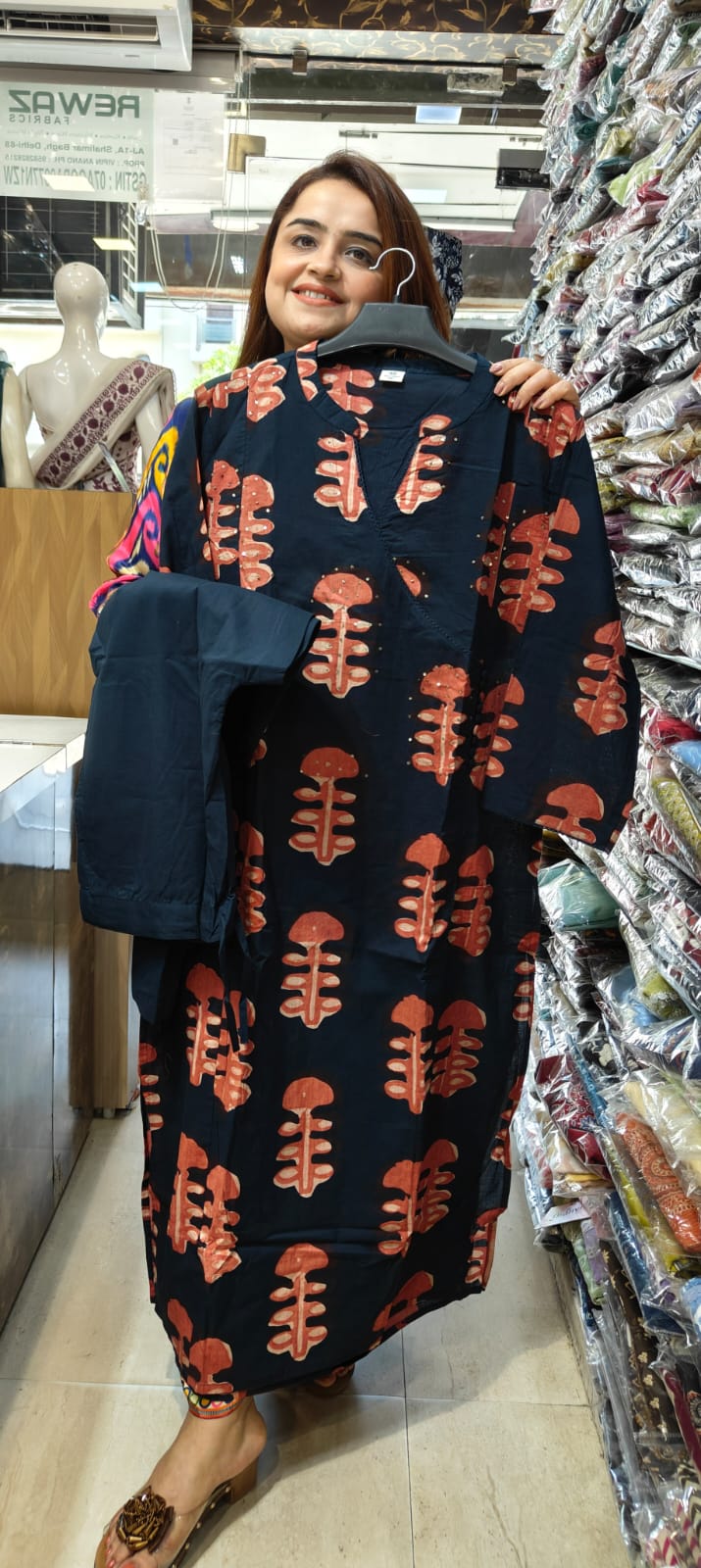 Cotton Block Print Angrakha 2 Piece Cotton Kurti set