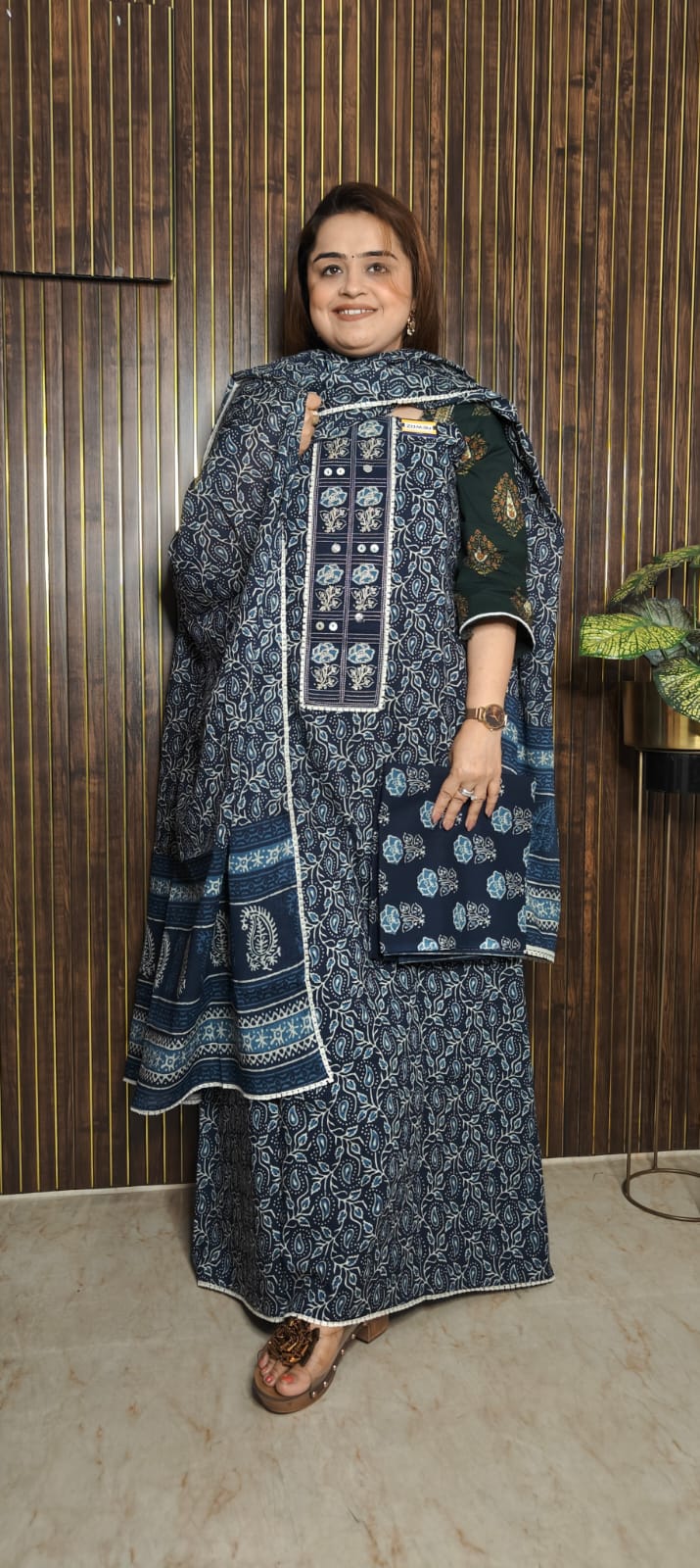 Floral Cotton Suits with Printed Dupatta and Bottom