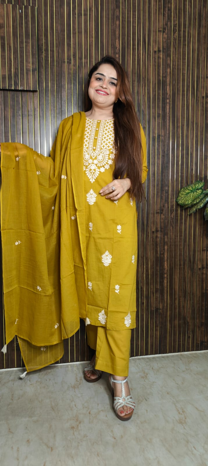 Mustard Yellow Chikankari Kurti Set