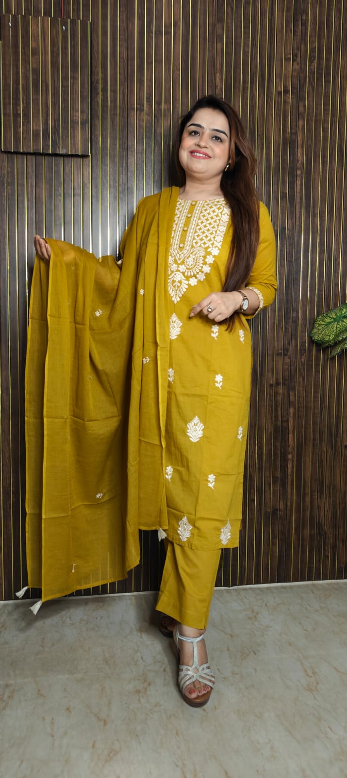 Mustard Yellow Chikankari Kurti Set