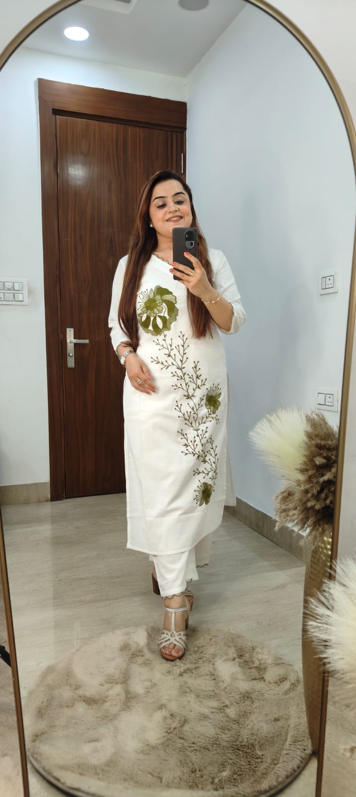 White Cotton Two Piece Kurti Set