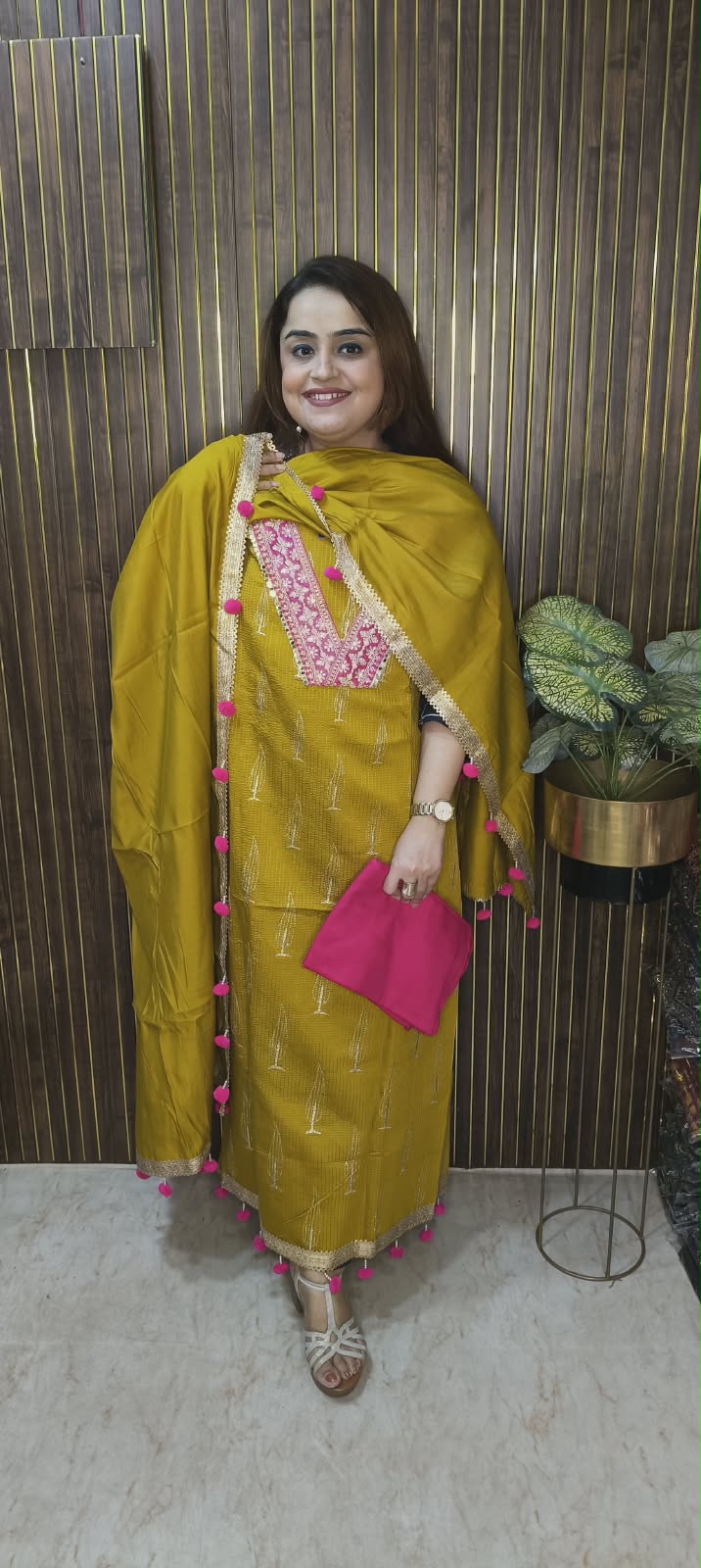 PARTYWEAR MUSLIN SUITS WITH POM POM DETAILING
