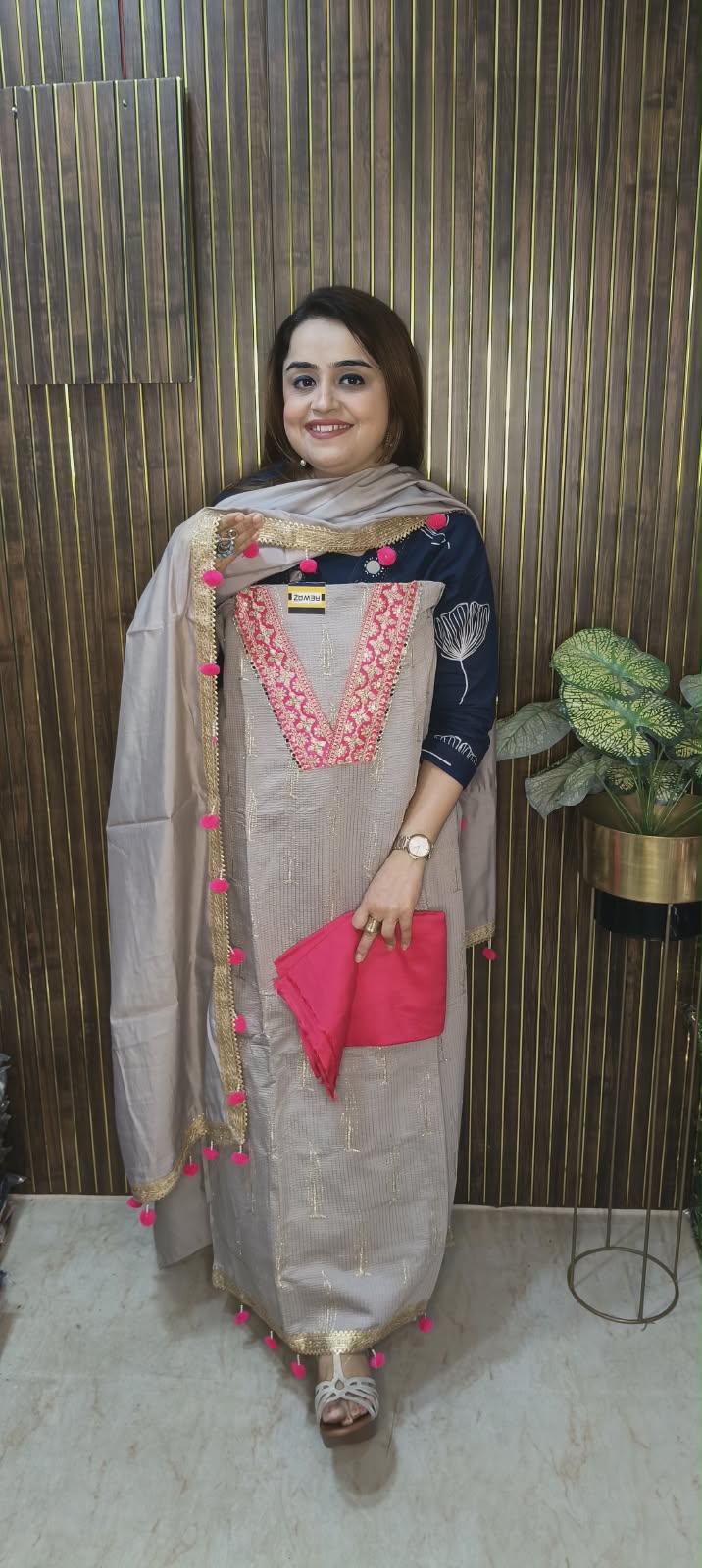 PARTYWEAR MUSLIN SUITS WITH POM POM DETAILING