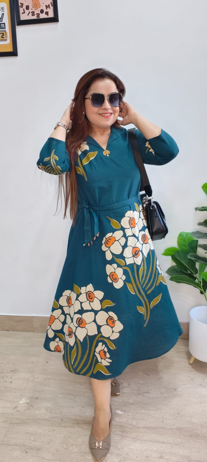 Floral Cotton One-Piece Dress with Waist Belt & Pocket – Stylish, Comfortable & Affordable 🌸
