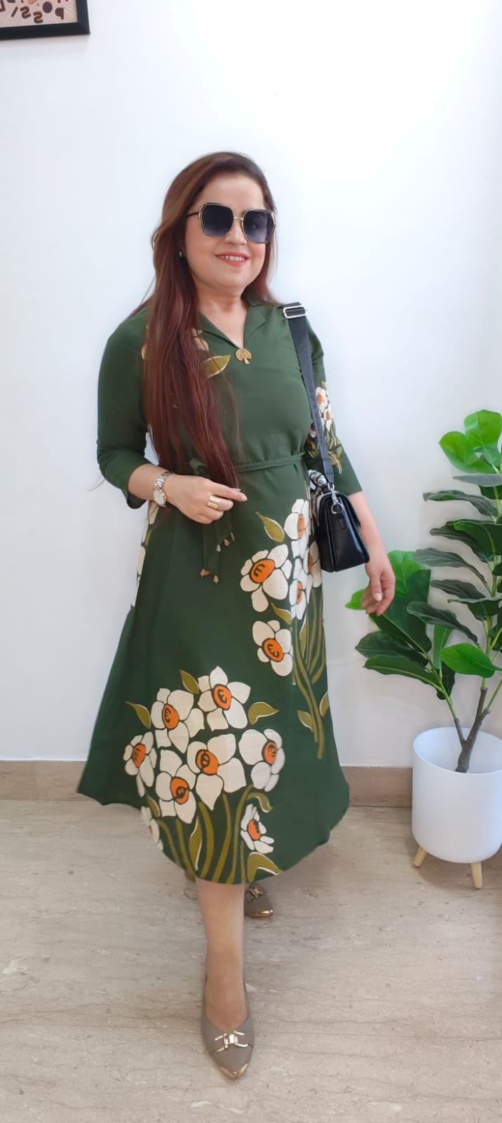 Floral Cotton One-Piece Dress with Waist Belt & Pocket – Stylish, Comfortable & Affordable 🌸