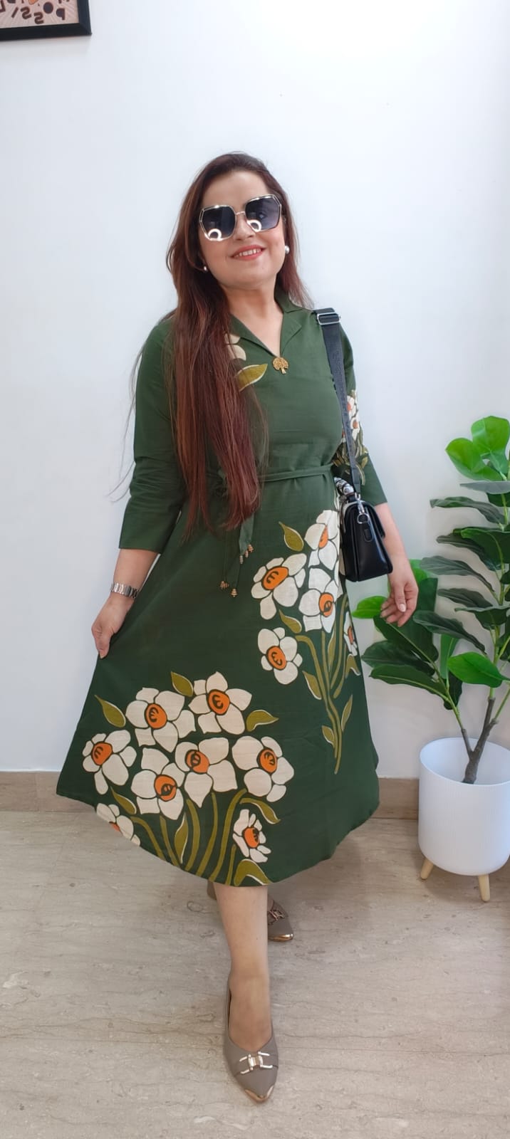 Floral Cotton One-Piece Dress with Waist Belt & Pocket – Stylish, Comfortable & Affordable 🌸