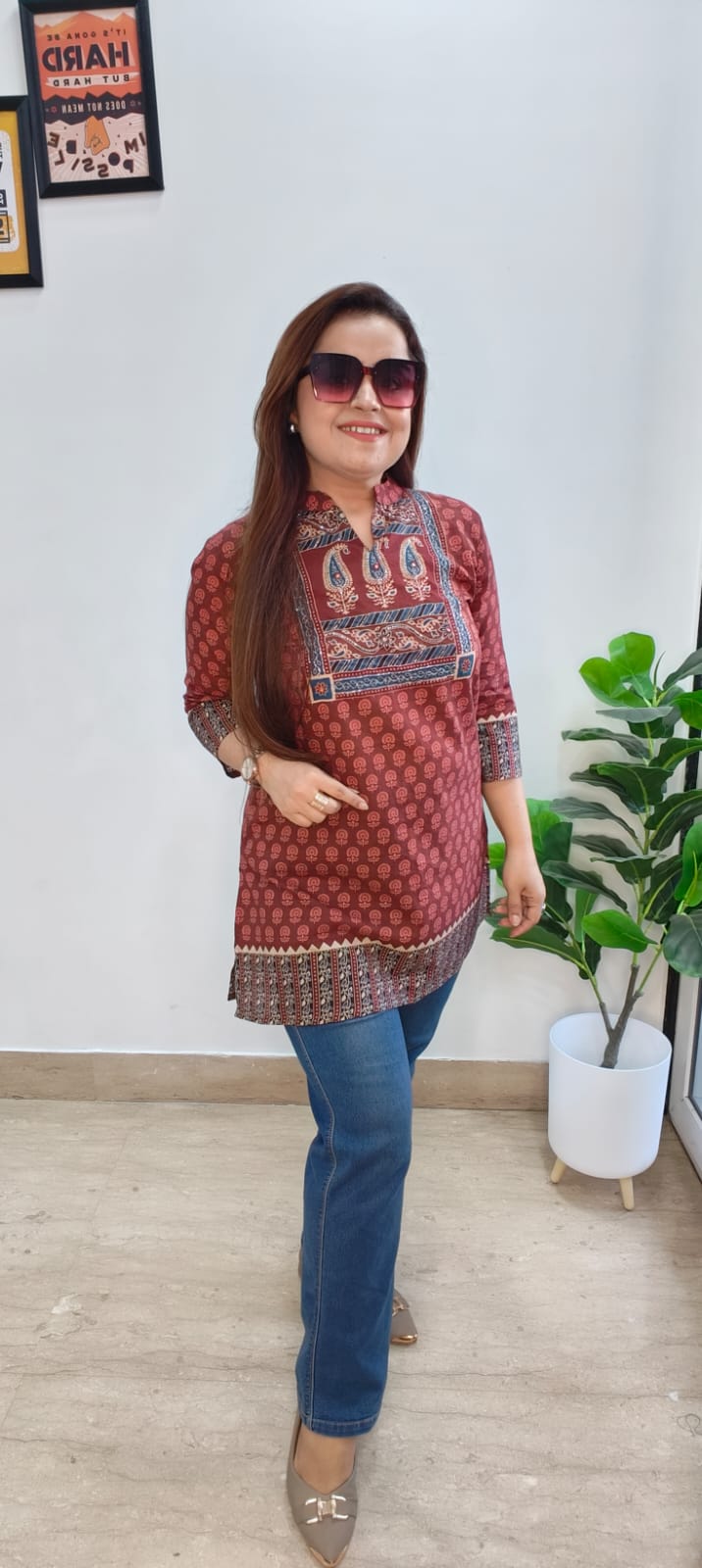 Effortless Comfort Kurtis in Rust & Blue