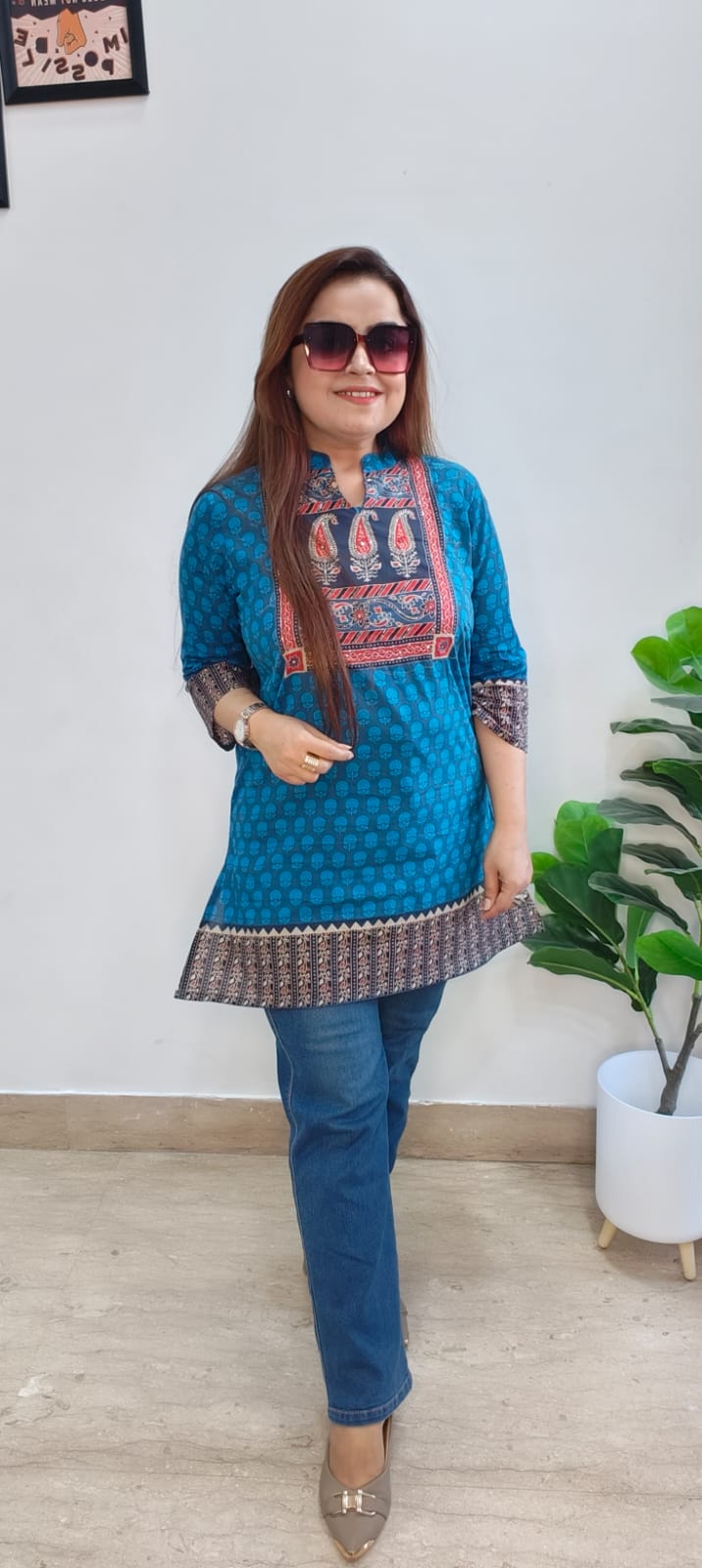 Effortless Comfort Kurtis in Rust & Blue