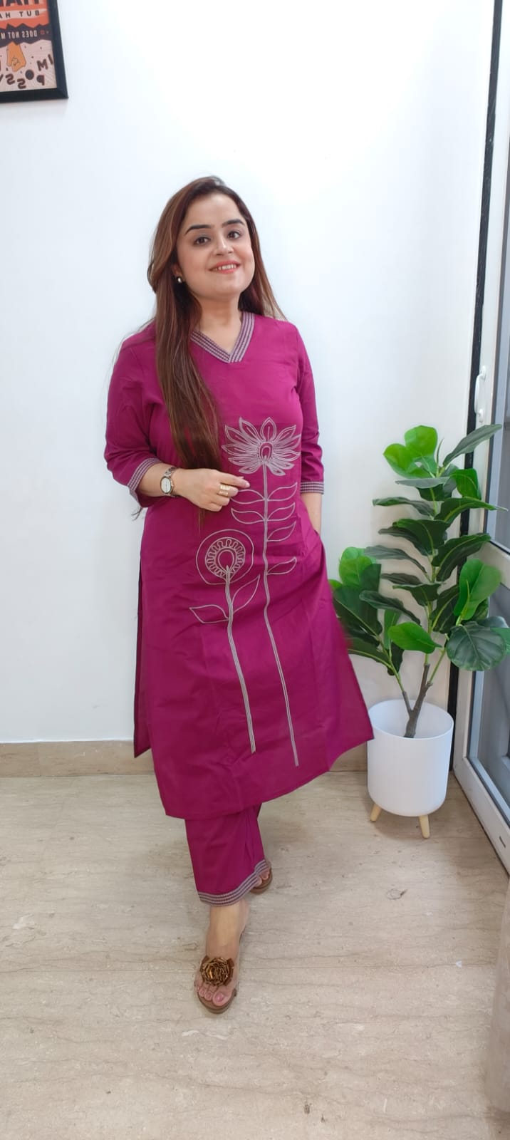 Wine Elegance Cotton Kurti Set – Trendy Two-Piece