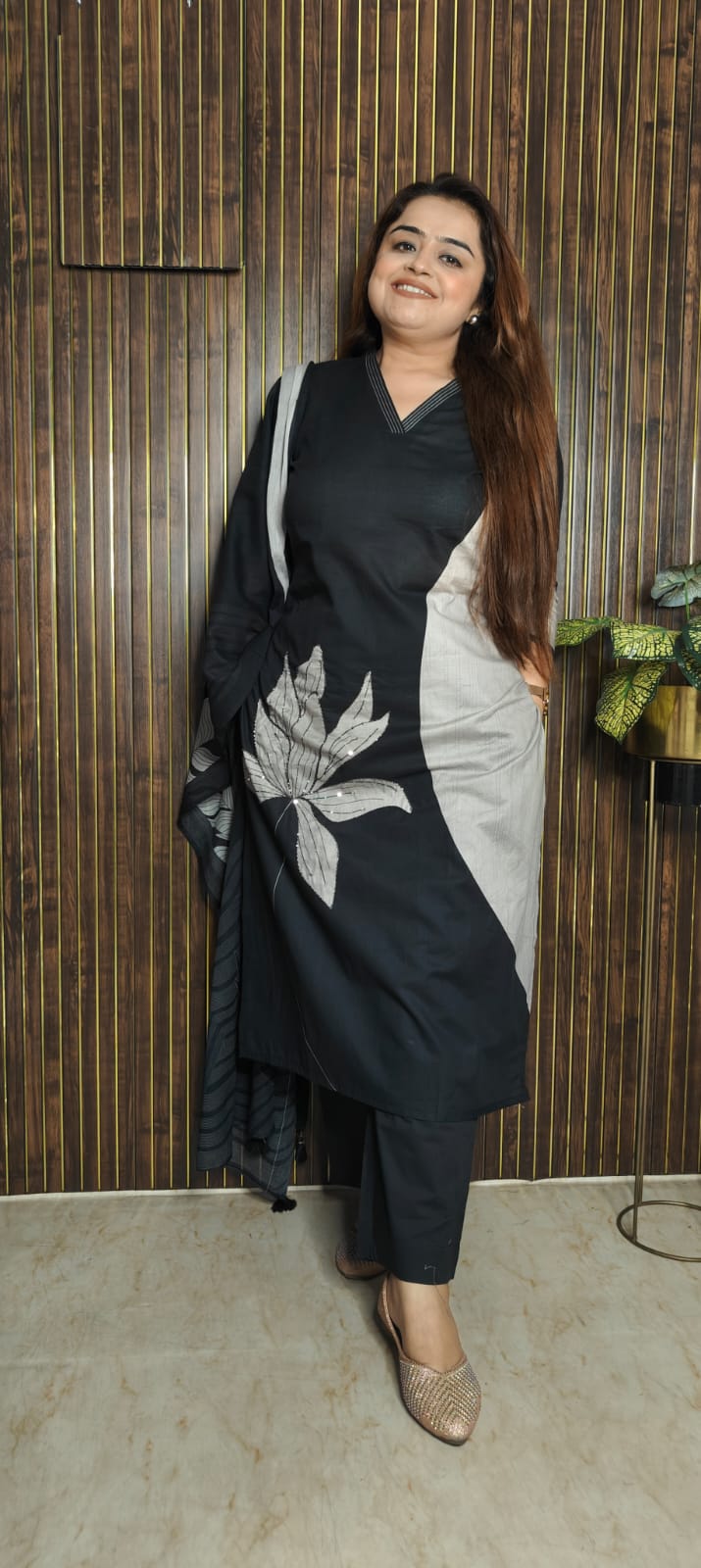 Midnight Grace Black Cotton Kurti Set