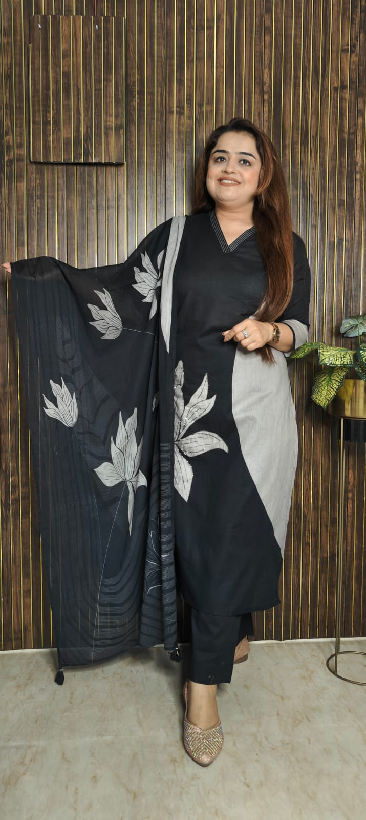 Midnight Grace Black Cotton Kurti Set