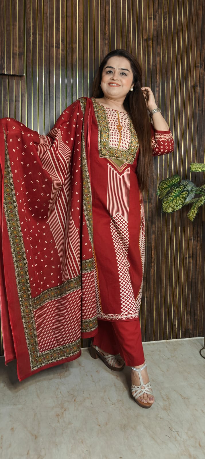 Ruby Red Printed Cotton Kurti Set
