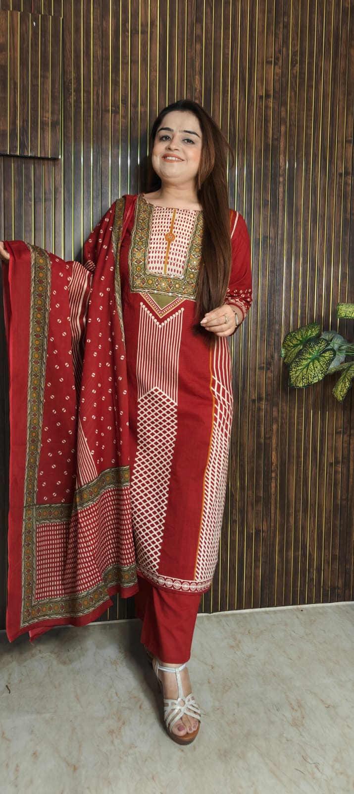 Ruby Red Printed Cotton Kurti Set