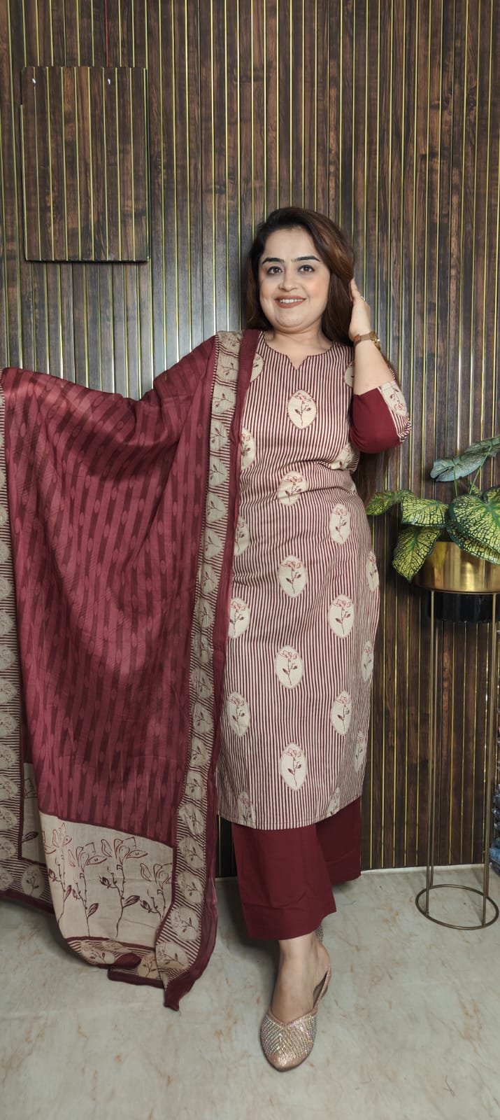 Designer Striped Kurti Set with Printed Highlights