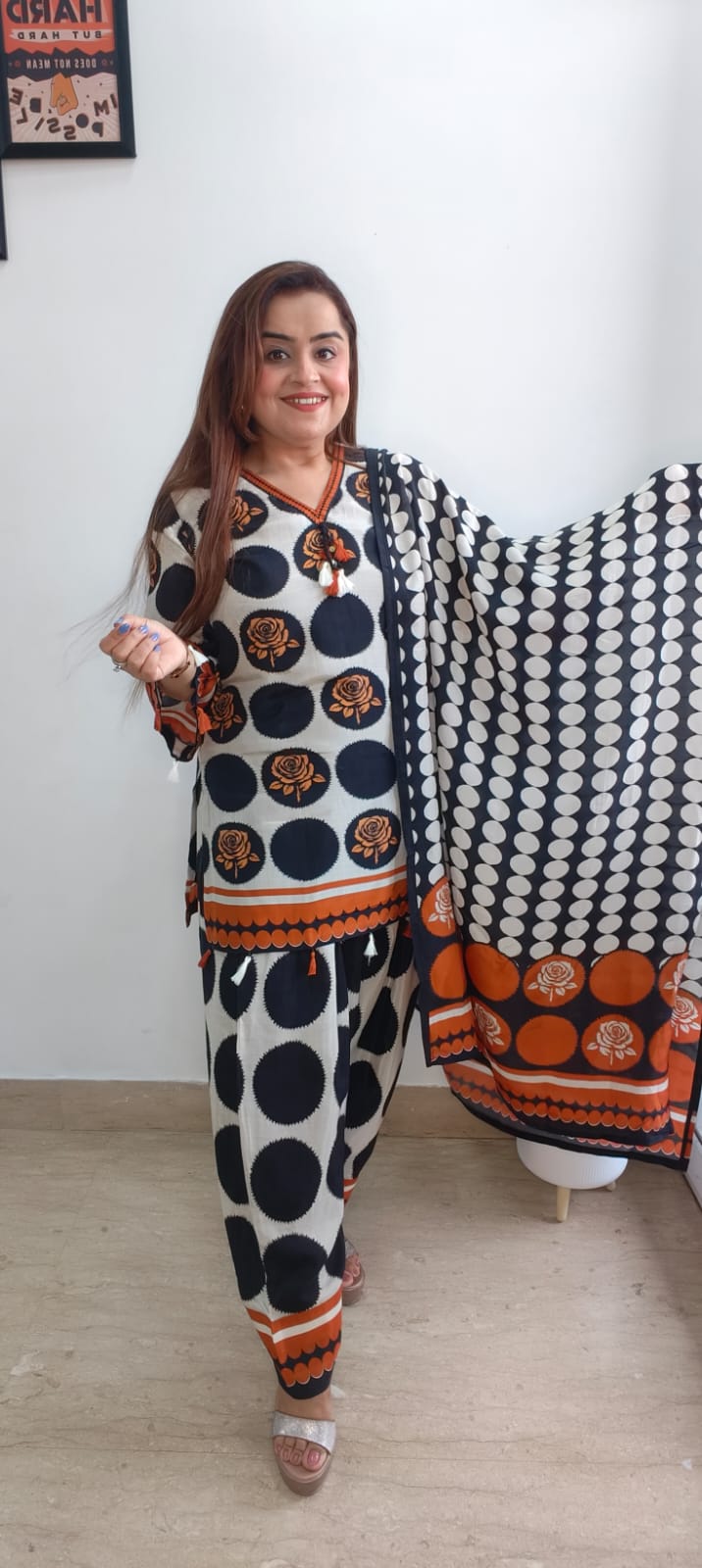 Viral Muslin Polka Dot Farshi Salwar Suit Set | Trendy 3 Piece Collection