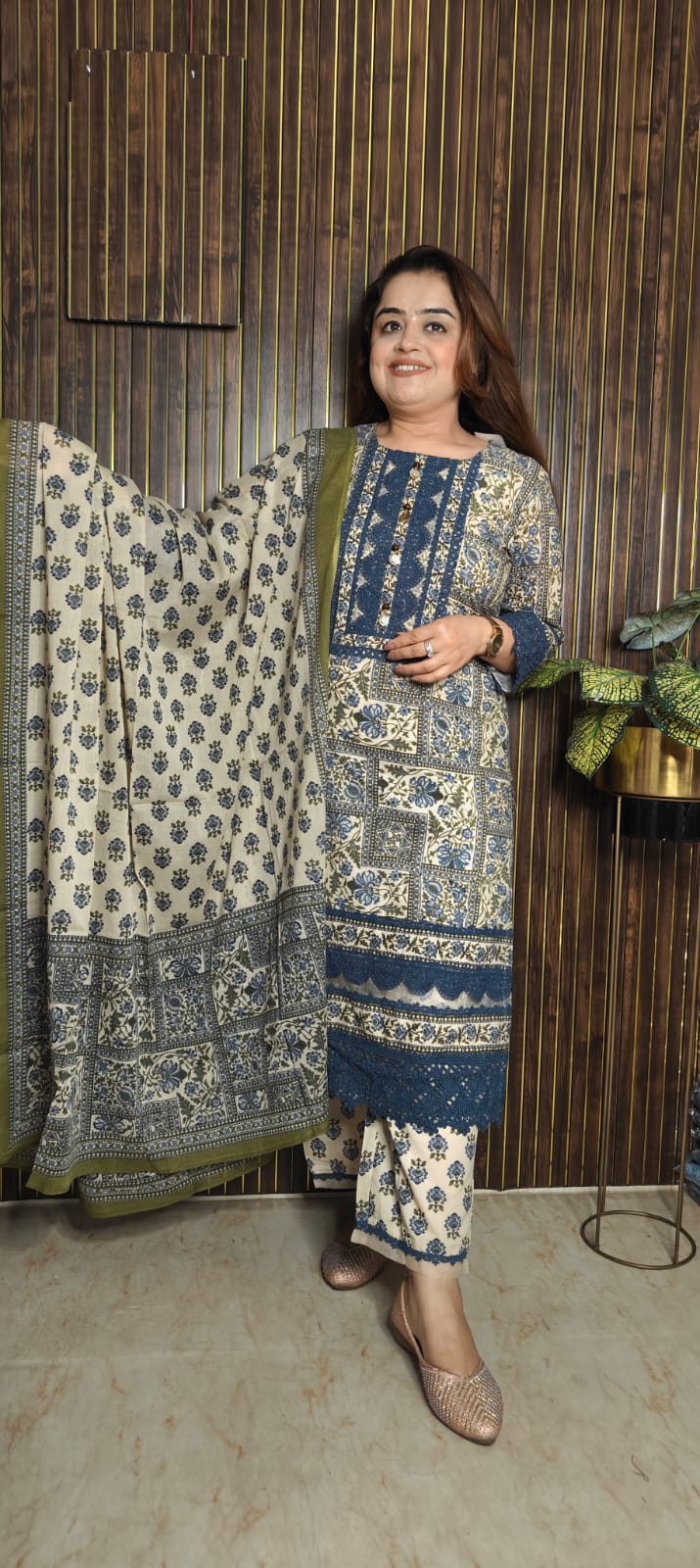 Super Soft Cotton Printed Kurti Set with Lace Work