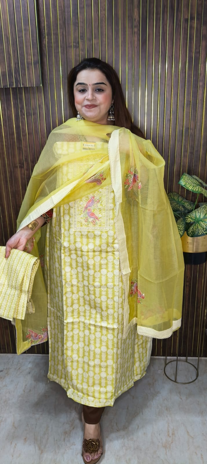 "Designer Bird embroidery Cotton print Collection."