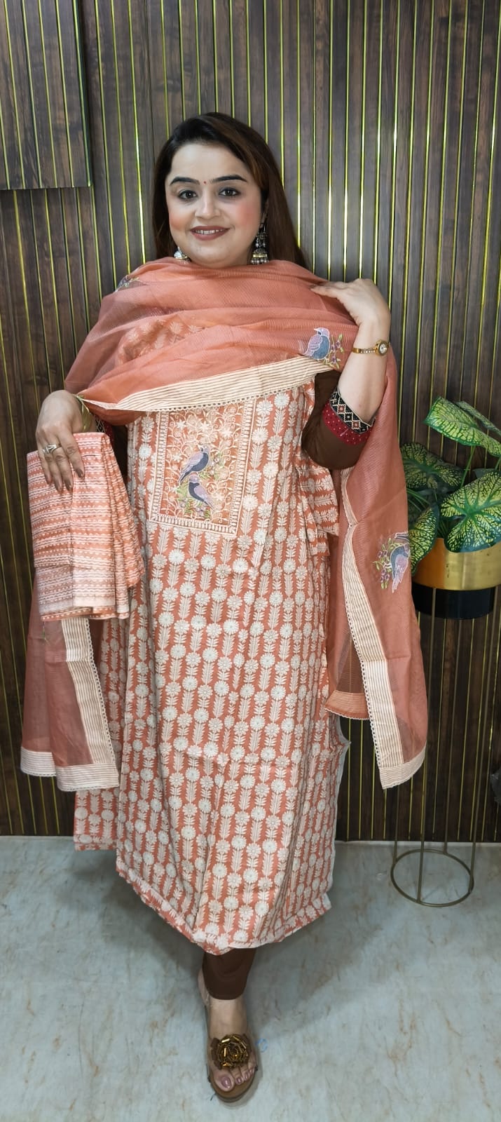 "Designer Bird embroidery Cotton print Collection."