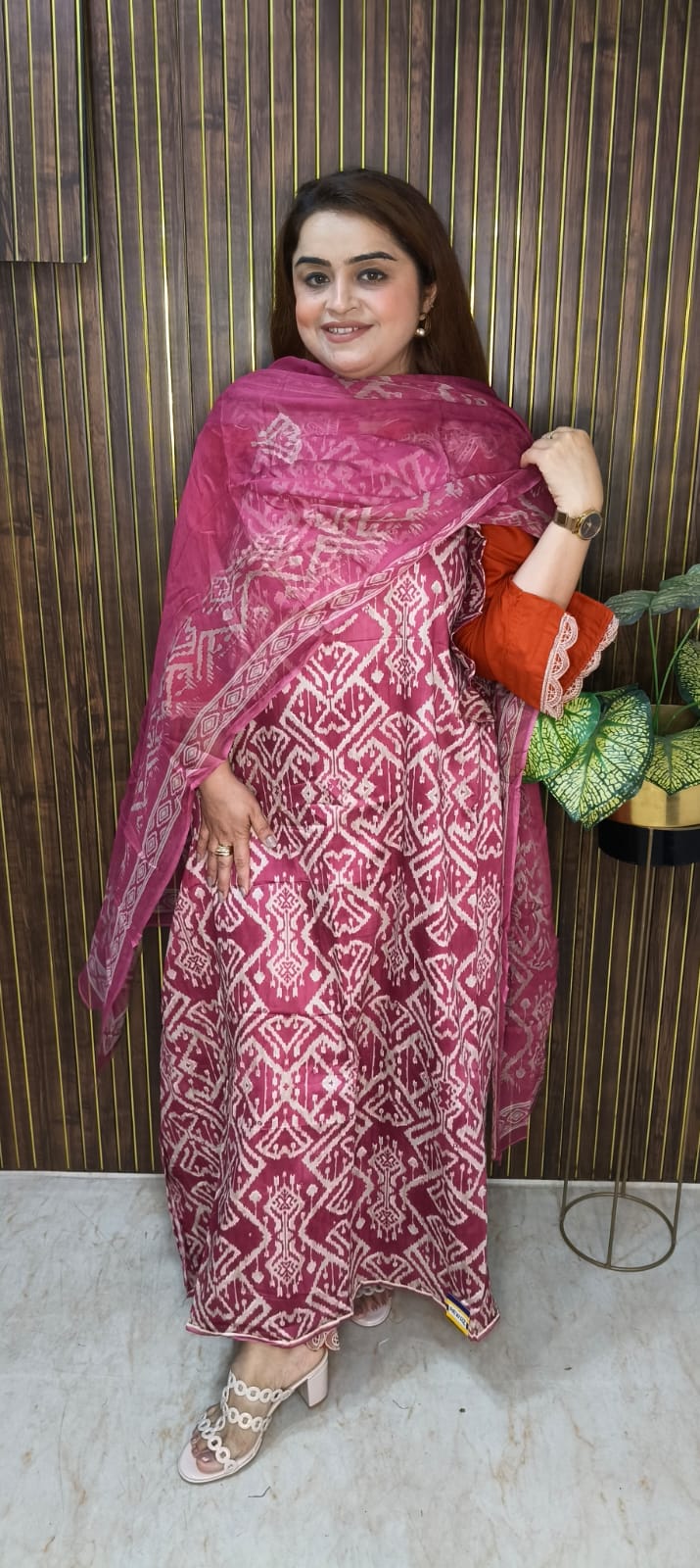 "Glazed Cotton Printed Suit in Three Shades"
