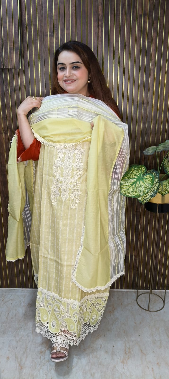 "Crotia Ghera Cotton Linen Suit with Patchwork."