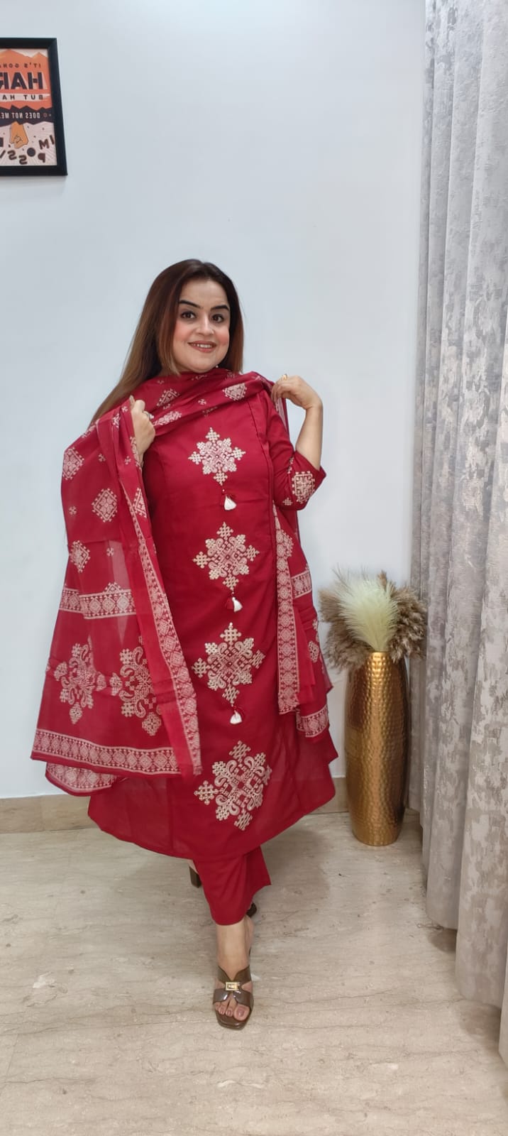 Elegant Maroon Cotton Kurti Set with Embroidered Detailing