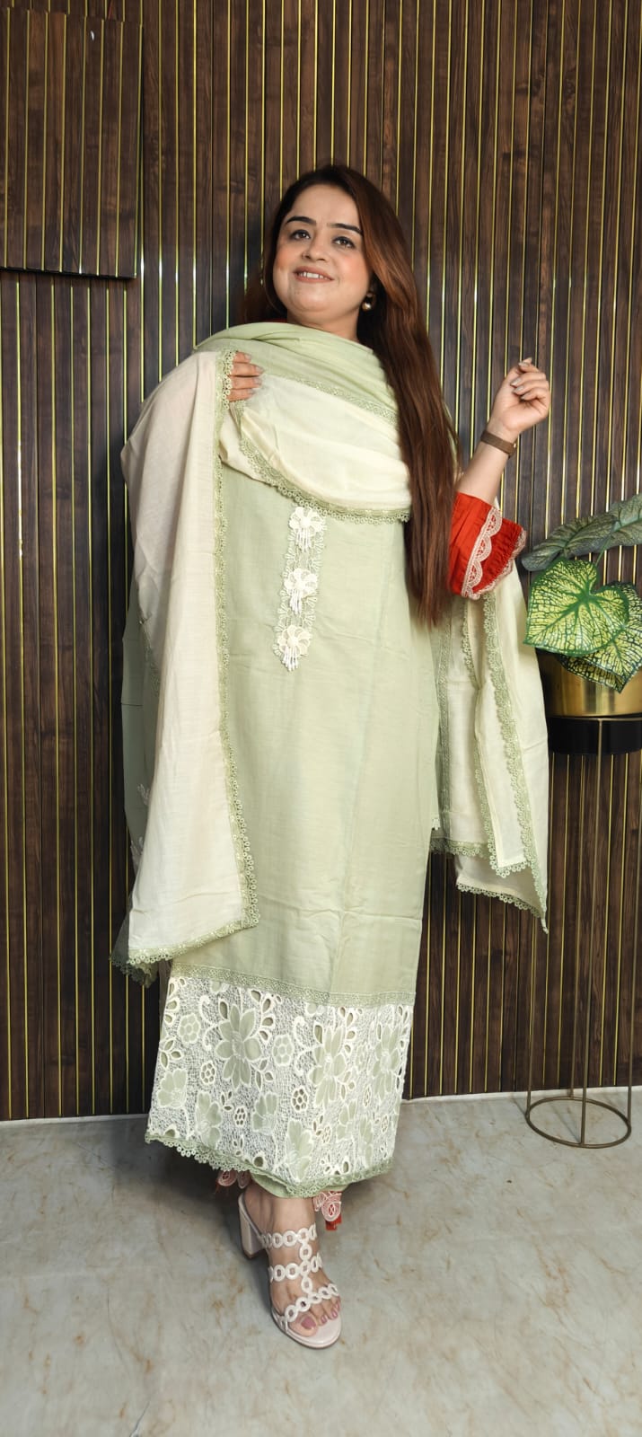 Pastel Elegance Muslin Suit with Designer Ghera & Dupatta