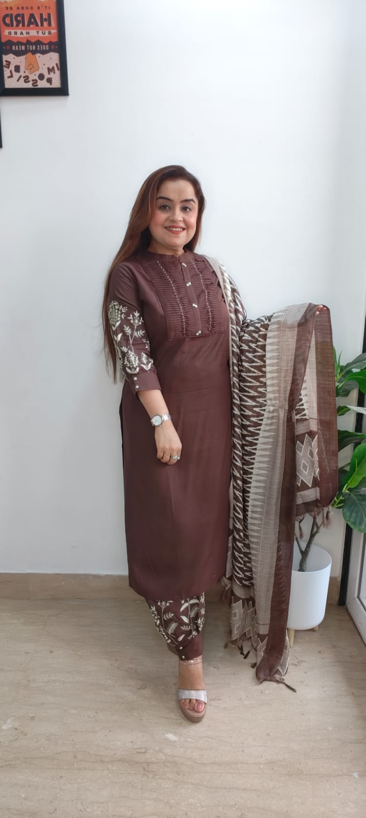 Trendy Brown Cotton Afghani Salwar Suit Set with Designer Dupatta