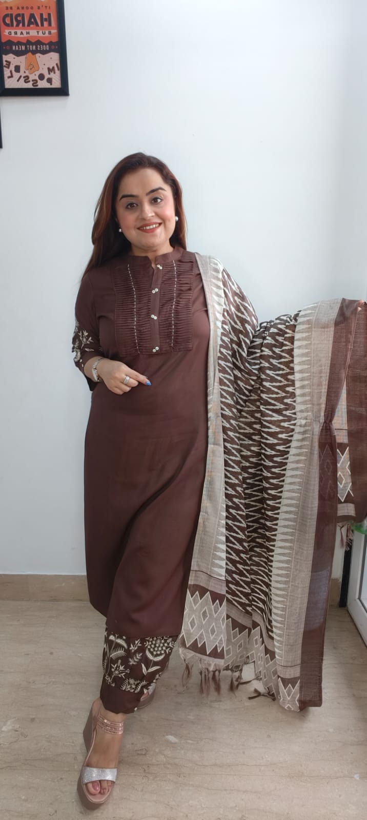 Trendy Brown Cotton Afghani Salwar Suit Set with Designer Dupatta