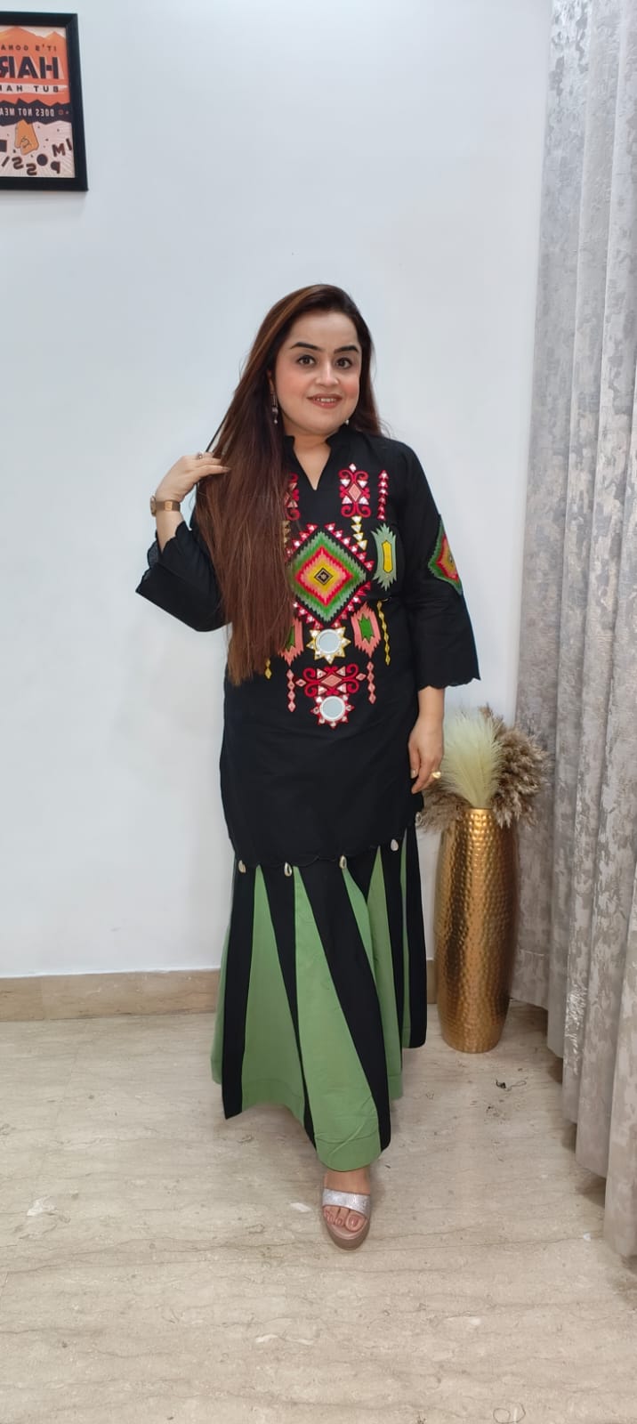 Black Cotton Thread Work Sharara Set