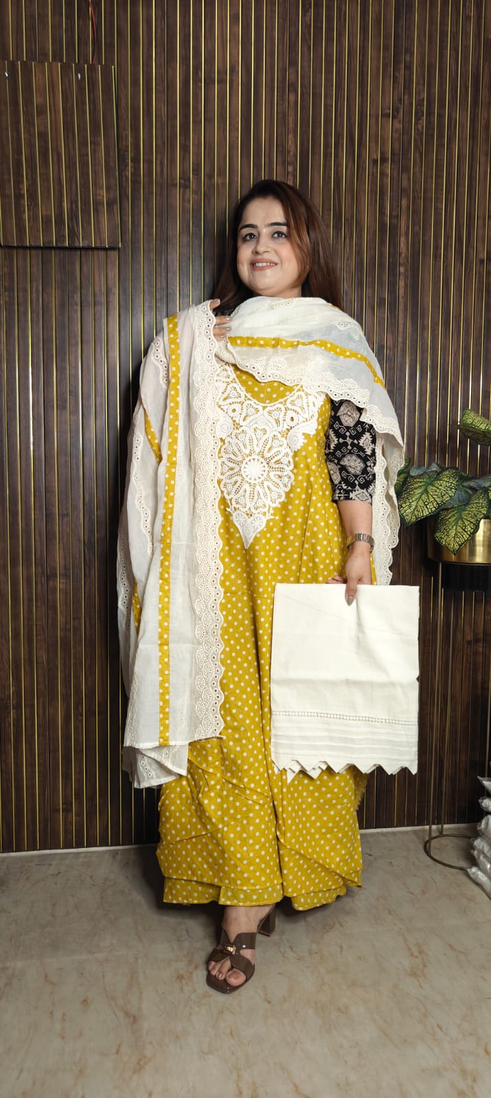 Polka Dot Cotton Suit with Chikankari Dupatta
