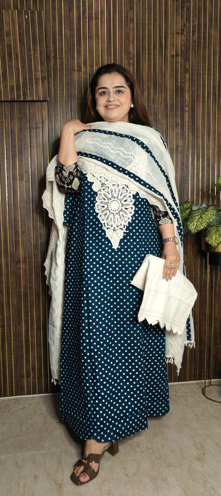 Polka Dot Cotton Suit with Chikankari Dupatta