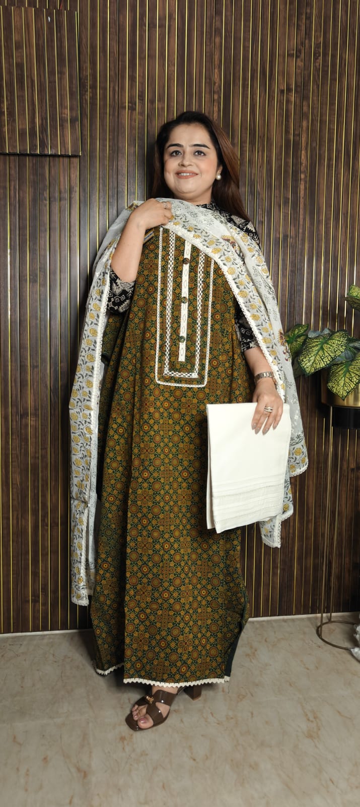 Pure Cotton Ajrakh Print Suit with Embroidered Dupatta