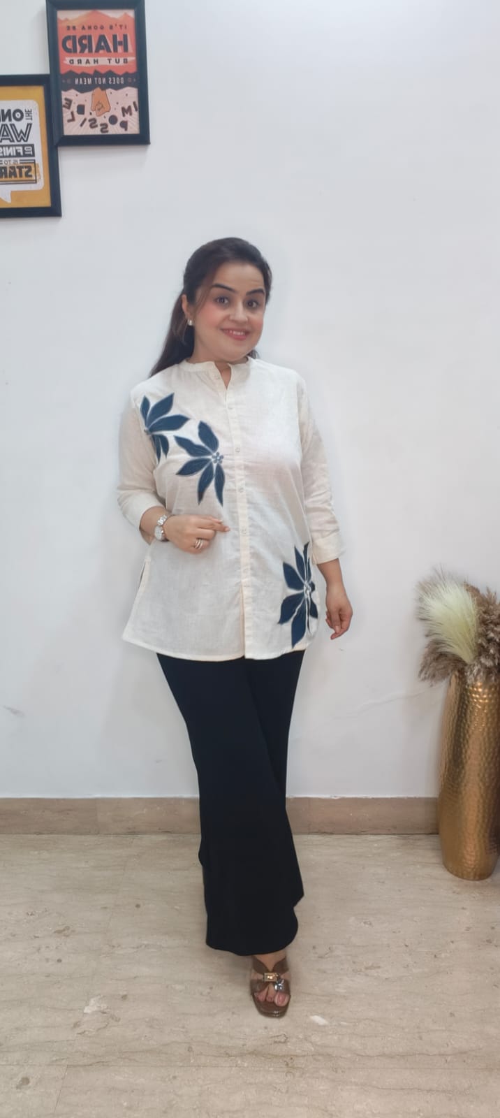 OFF-White Embroidered Cotton Top For Office & Summer Wear