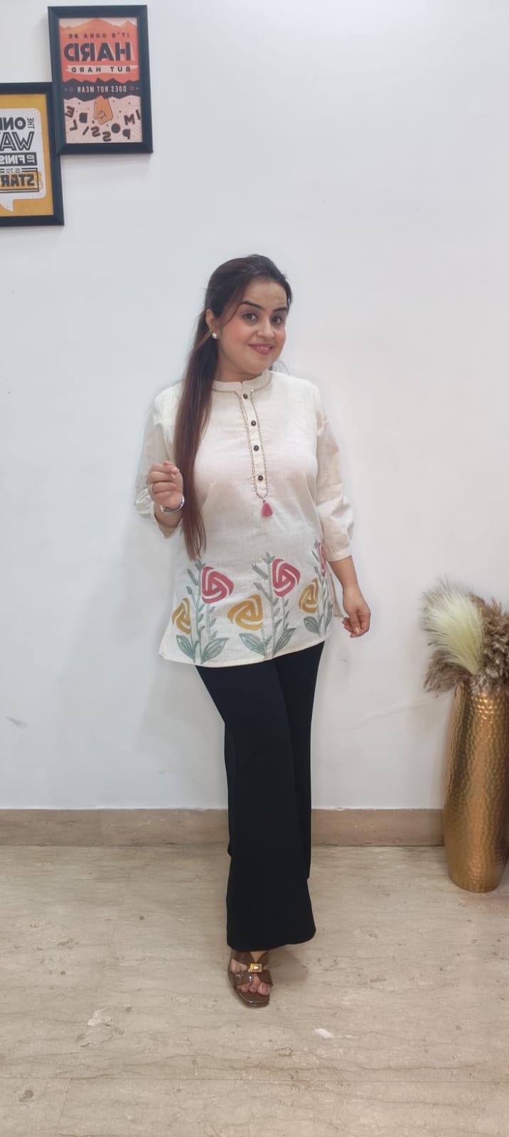 Off-White Embroidered Cotton Top for Office & Summer Wear