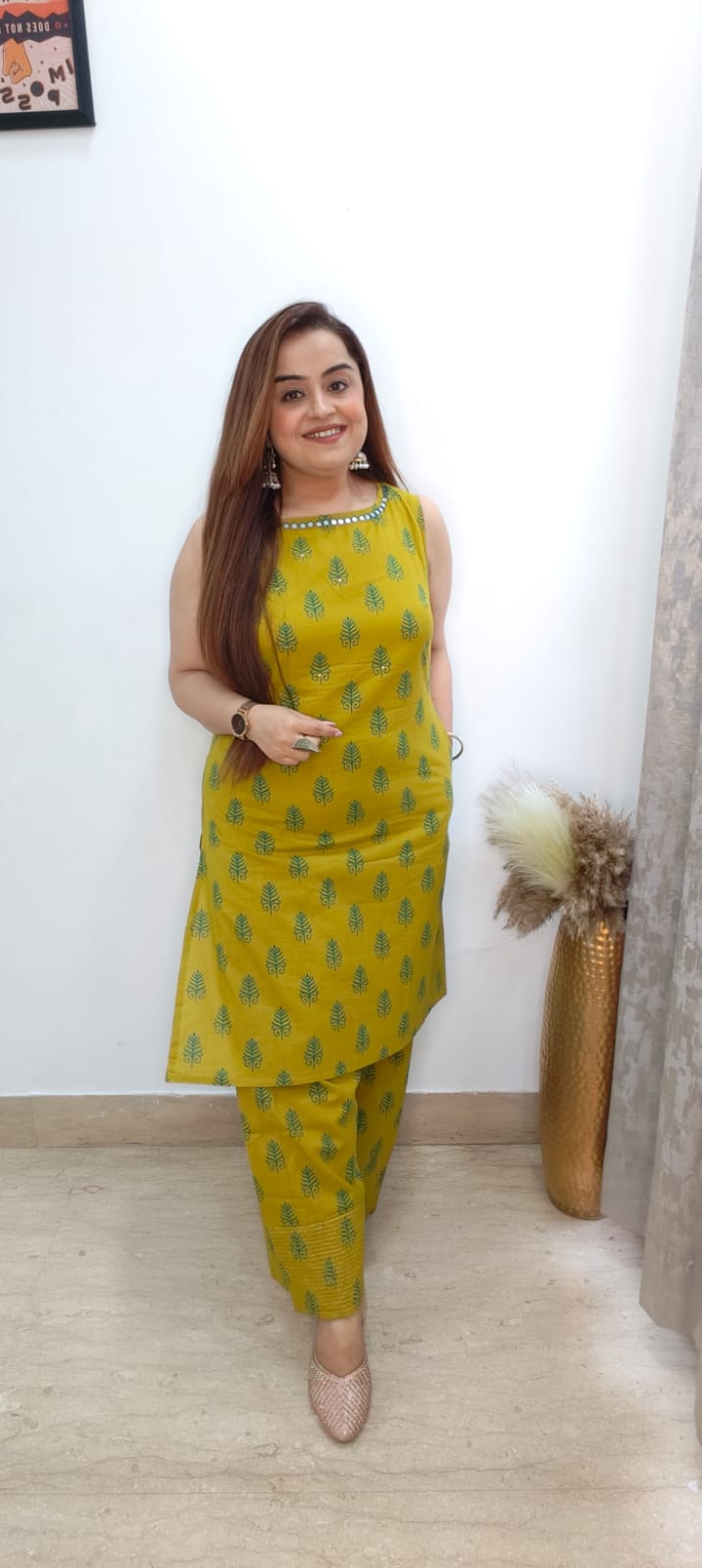 Yellow Farshi Salwar Kurti Set with Mirror Work