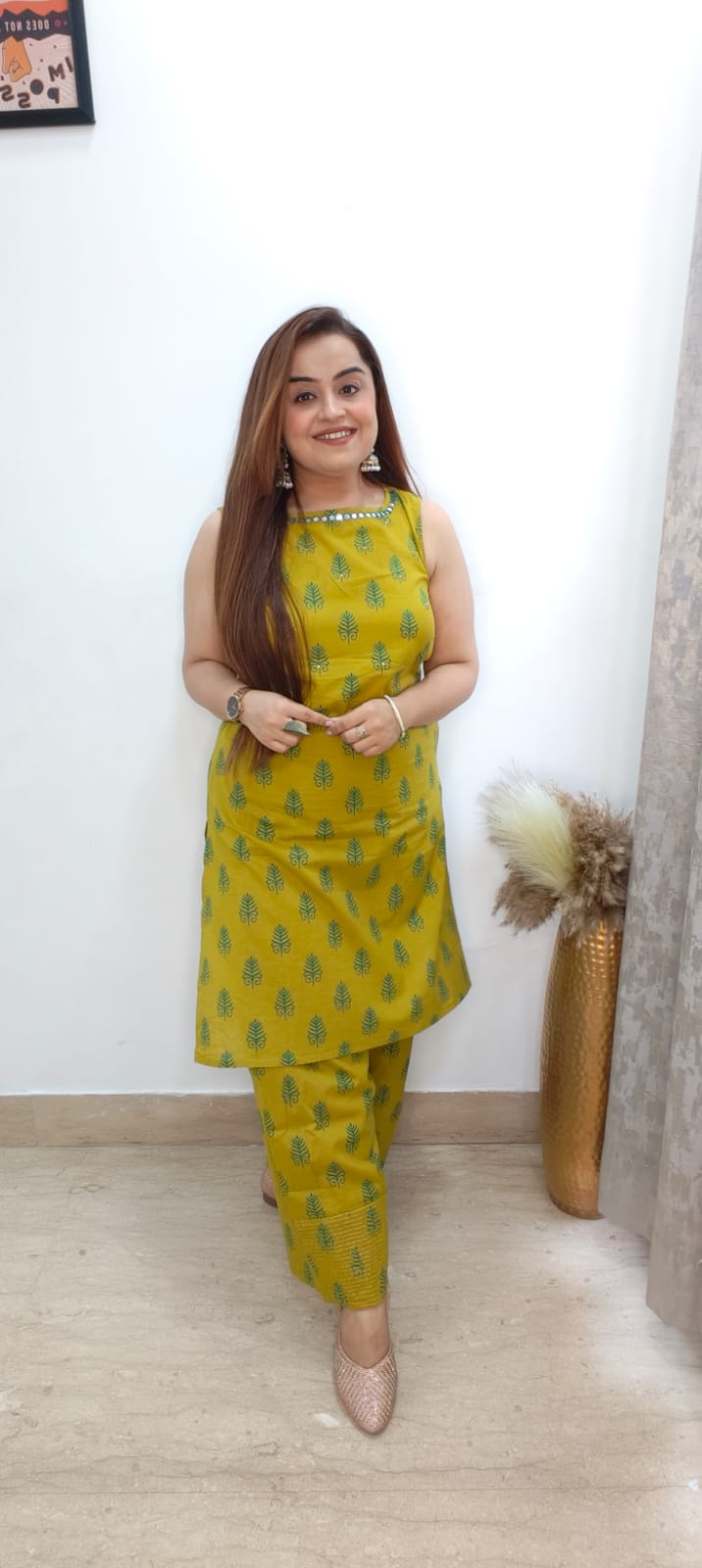 Yellow Farshi Salwar Kurti Set with Mirror Work