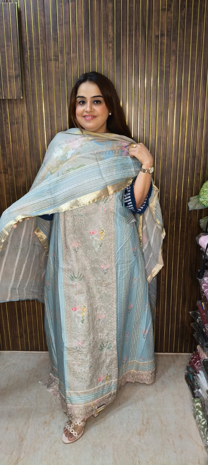Cotton Suit Having Chikan Work On Shirt With Cotton Duppata