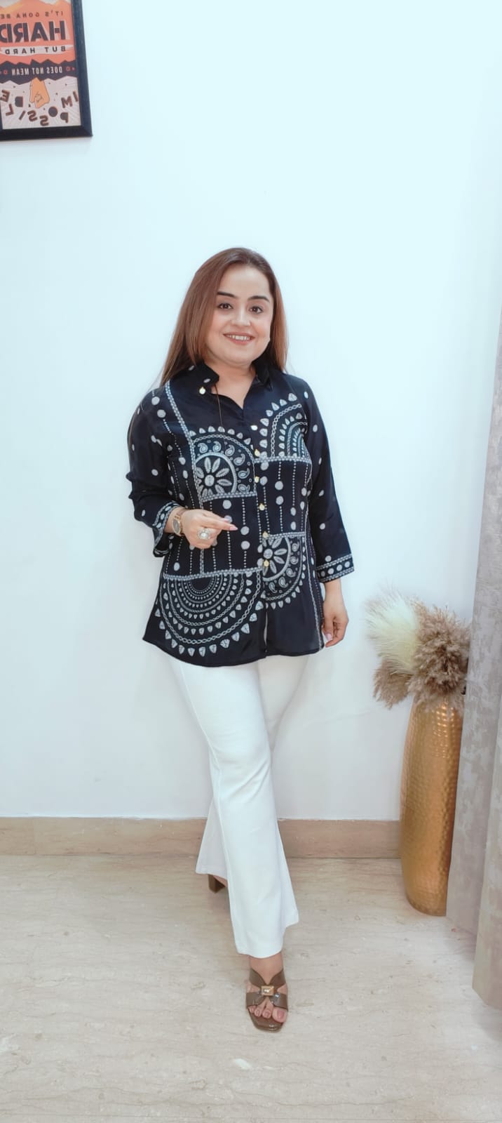Statement Black Printed Shirt Top