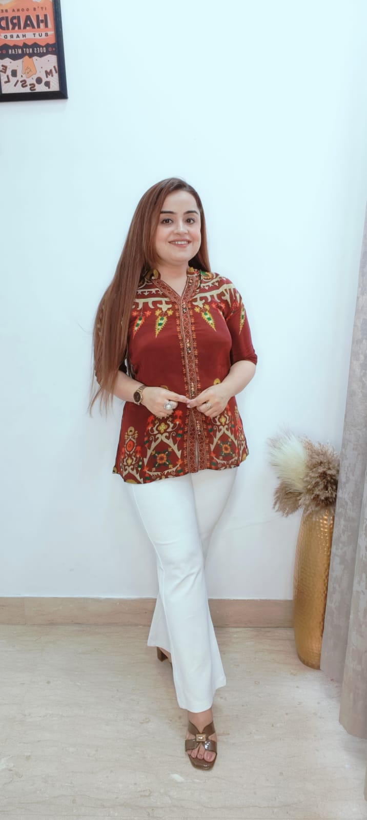 Rust Ethnic Print Designer Shirt Top