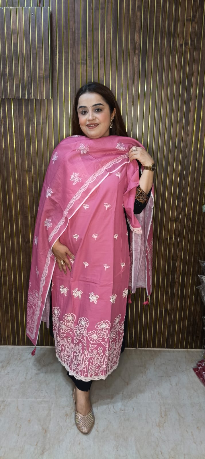 Pink Embroidered Readymade Kurti Set