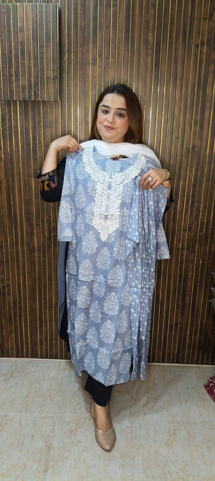 Elegant Grey Readymade Kurti Set