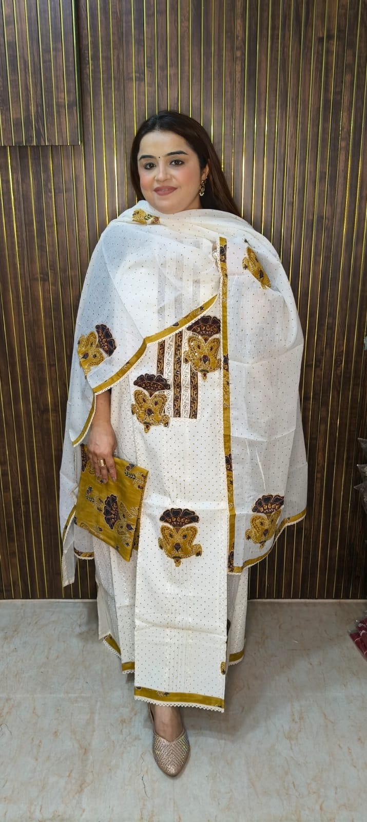 Elegant White Printed Suit Set with Matching Dupatta
