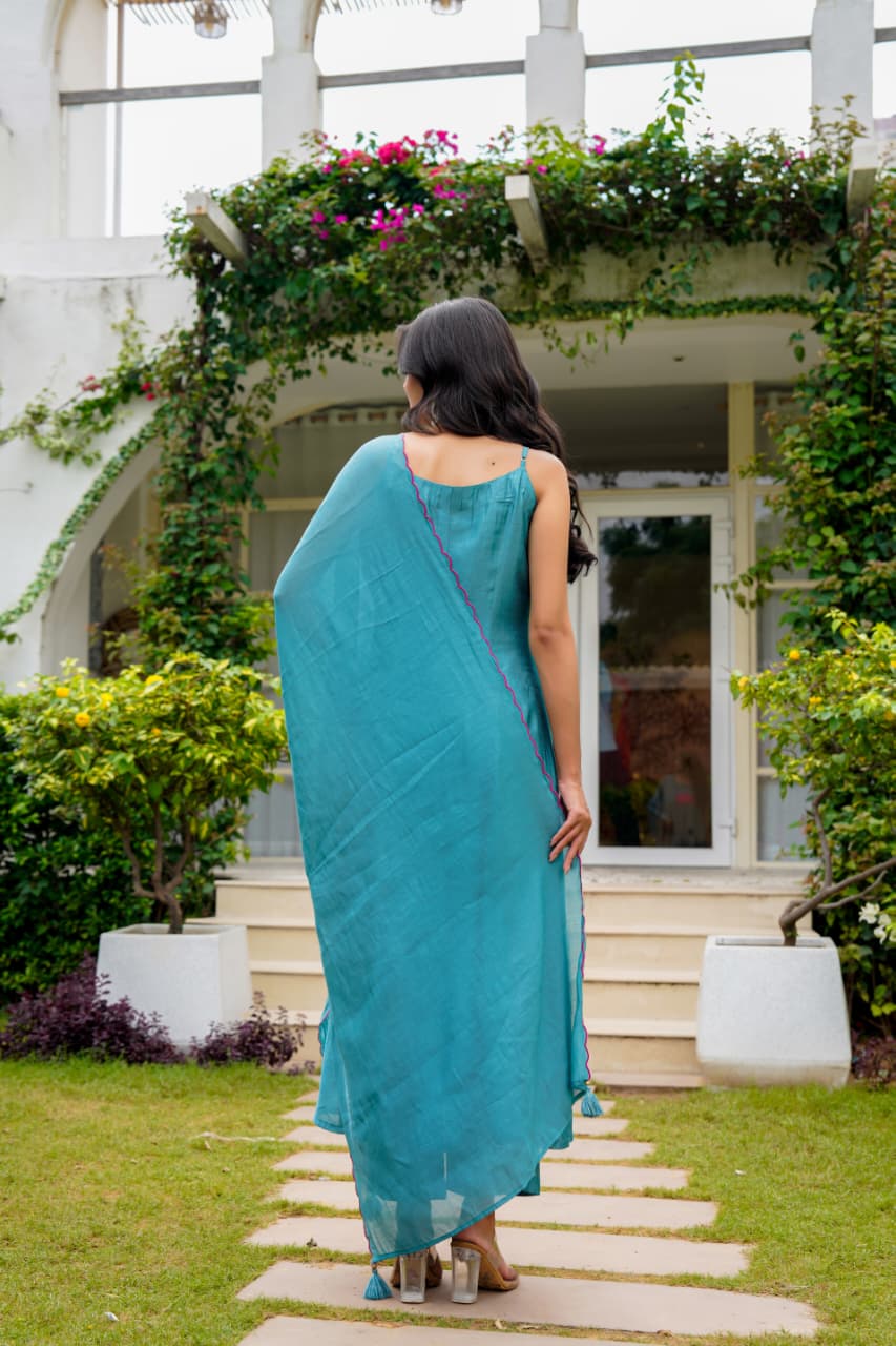 Elegant Blue Muslin Readymade Noodle Strap Suit 💙