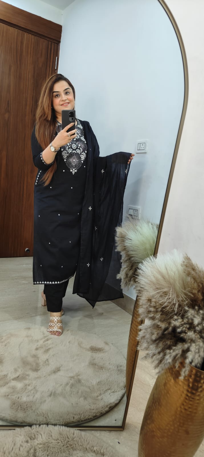 Embroidered Cotton Kurti Set | Black & Blue | Everyday to Occasion Wear
