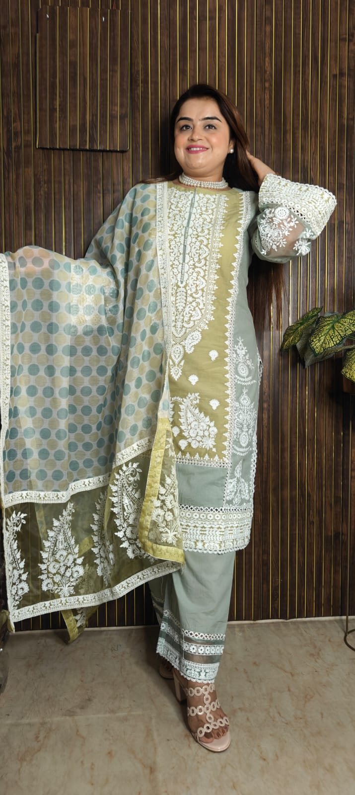 Pakistani Cotton Kurti Suit Set with Elegant Thread Work